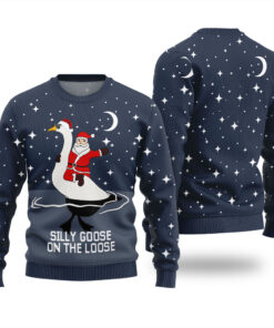 Silly Goose On The Loose Ugly Christmas Sweater Navy