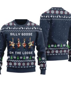 Silly Goose On The Loose Ugly Christmas Sweater Navy