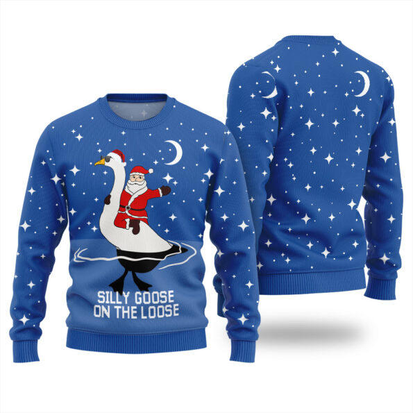 Cool Goose On The Loose Ugly Christmas Sweater Royal
