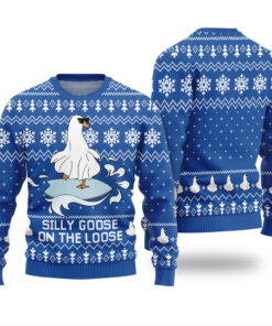 Silly Goose On the Loose Funny Ugly Christmas Sweater Royal