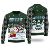 Snowman Drinking Beer Ugly Christmas Sweater Forest Green
