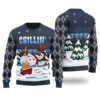 Snowman Drinking Beer Ugly Christmas Sweater Navy
