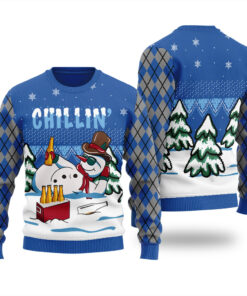 Snowman Drinking Beer Ugly Christmas Sweater Royal