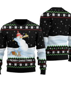 Snowman Merry Christmas Funny Ugly Sweater Black
