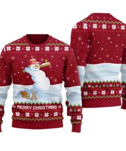 Snowman Merry Christmas Funny Ugly Sweater Cardinal Red