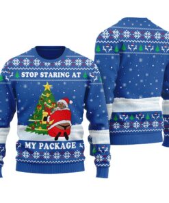 Stop Staring At My Package Ugly Christmas Sweater Royal