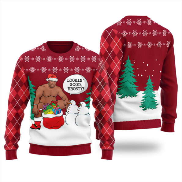 Surprising Frosty Barry Wood Ugly Sweater Cardinal Red