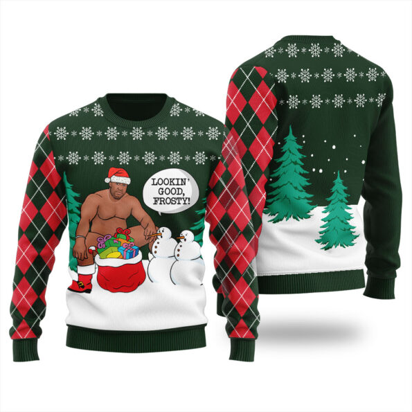 Surprising Frosty Barry Wood Ugly Sweater Forest Green