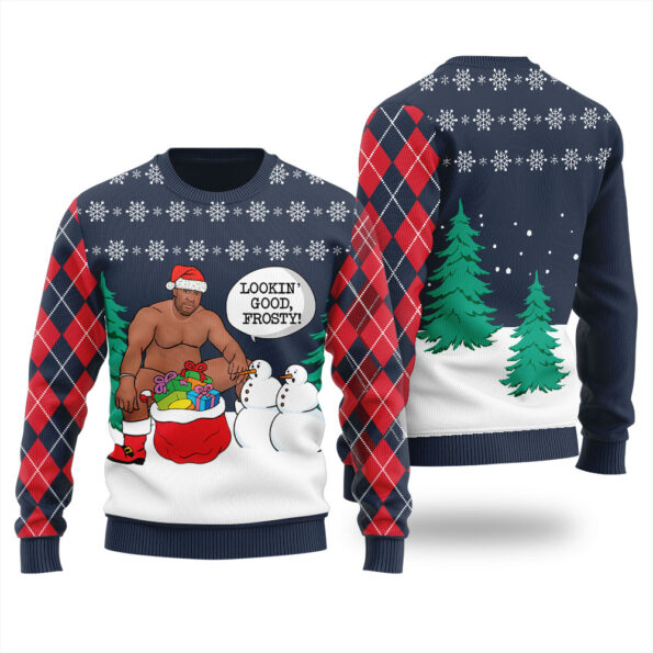 Surprising Snowman Barry Wood Christmas Sweater Navy