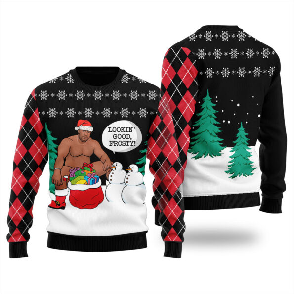 Surprising Snowman Barry Wood Ugly Christmas Sweater Black