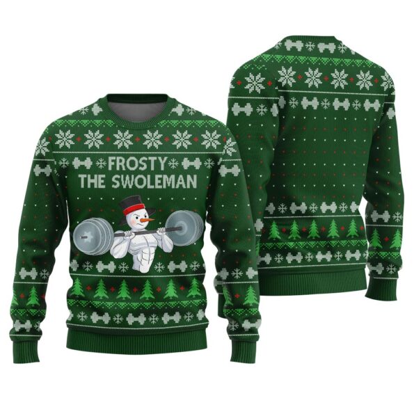 Swoleman Frosty Ugly Christmas Sweater Forest Green
