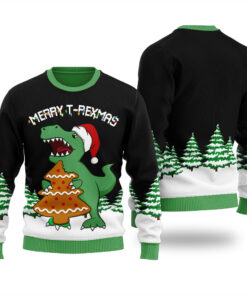 T-Rex Christmas Cookies Ugly Christmas Sweater Black