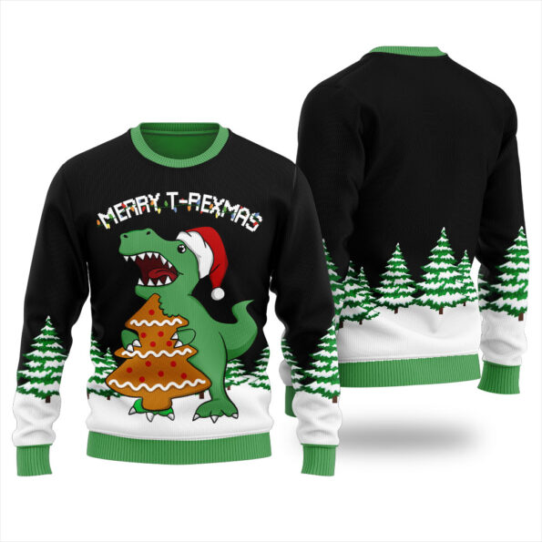 T-Rex Christmas Cookies Ugly Christmas Sweater Black