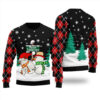 Tacky Snowman Couple Christmas Sweater Black