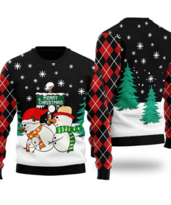 Tacky Snowman Couple Christmas Sweater Black