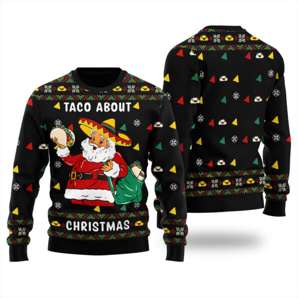 Taco Bout Christmas Santa Ugly Christmas Sweater Black