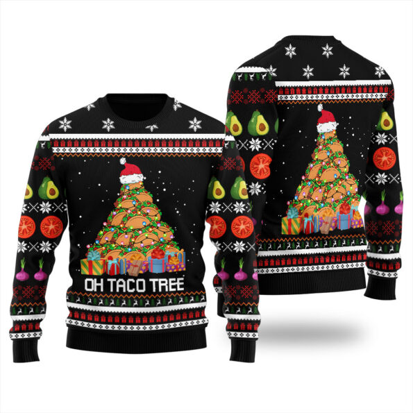 Taco Christmas Tree Christmas Sweater Black