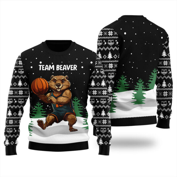 Team Beaver Christmas Sweater Black