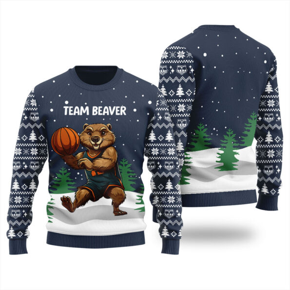 Team Beaver Ugly Christmas Sweater Navy
