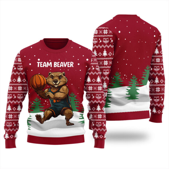 Team Beaver Ugly Sweater Cardinal Red
