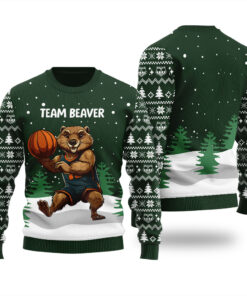 Team Beaver Ugly Sweater Forest Green