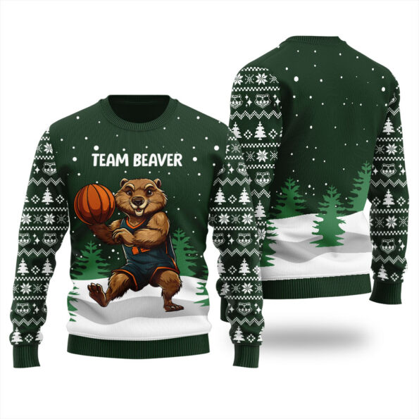 Team Beaver Ugly Sweater Forest Green