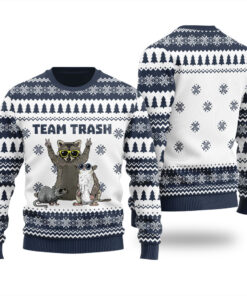 Team Trash Opossum Raccoon Rat Animals Garbage Ugly Christmas Sweater Navy