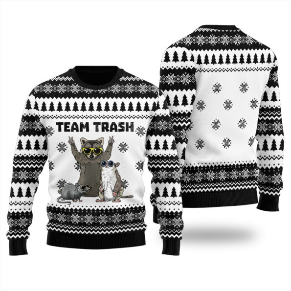 Team Trash Opossum Raccoon Rat Animals Garbage Ugly Sweater Black
