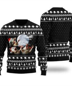 Three Possum Moon Ugly Christmas Sweater Black