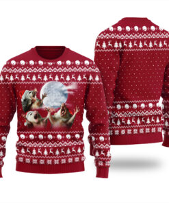 Three Possum Moon Ugly Christmas Sweater Cardinal Red