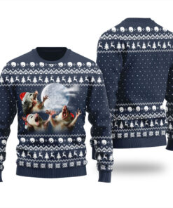Three Possum Moon Ugly Christmas Sweater Navy