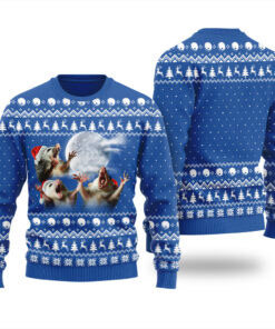 Three Possum Moon Ugly Christmas Sweater Royal