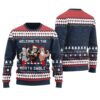 Welcome To North Swole Santa Snowman Reindeer Christmas Sweater Navy