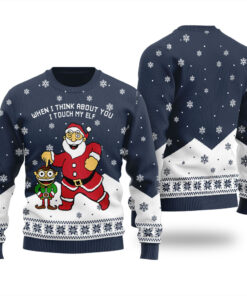 When I Think About You I Touch My Elf Ugly Christmas Sweater Navy