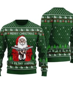 Ya Filthy Animal Ugly Christmas Sweater Forest Green