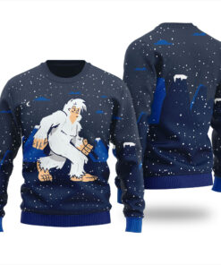 Yeti Abominable Snowman Ugly Christmas Sweater Navy