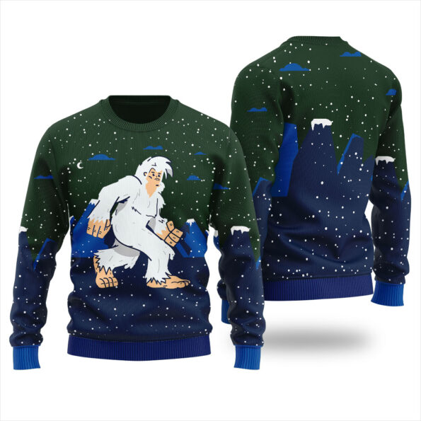 Yeti Abominable Snowman Ugly Sweater Forest Green