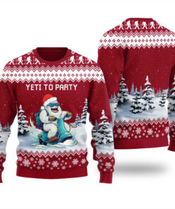 Yeti To Party Funny Ugly Christmas Sweater Cardinal Red
