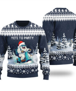 Yeti To Party Funny Ugly Christmas Sweater Navy
