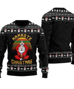 Yoga Santa Clause Namaste Christmas Ugly Sweater Black