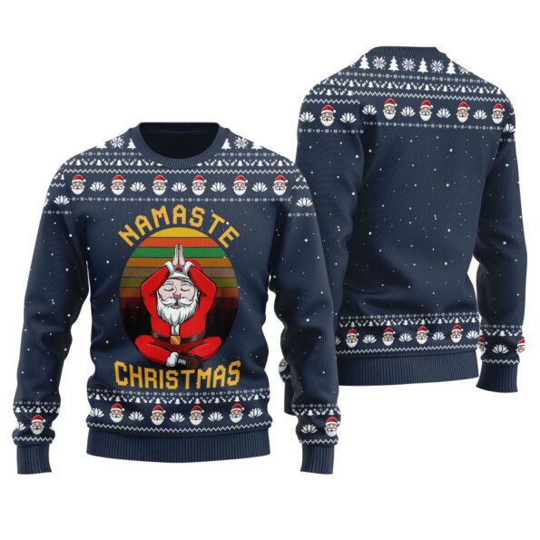 Yoga Santa Ugly Christmas Sweater Navy