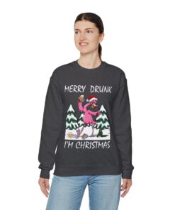 Funny Drunk Flamingo Ugly Christmas Sweatshirt Womens 12