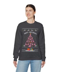 Flamingo Christmas Tree Ugly Christmas Sweatshirt Womens 11