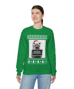 Raccoon Mug Shot Ugly Christmas Sweatshirt Womens