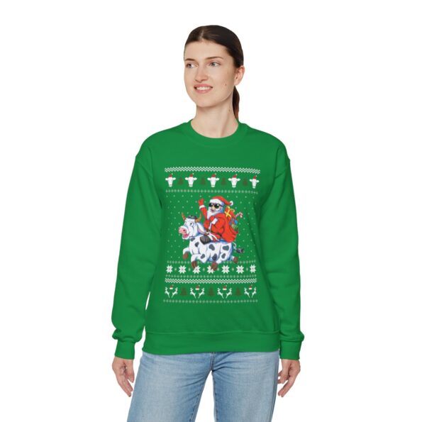 Santa Riding Cow Ugly Christmas Sweatshirt Womens