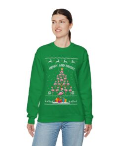 Flamingo Christmas Tree Ugly Christmas Sweatshirt Womens 10
