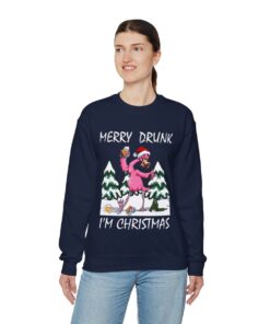 Funny Drunk Flamingo Ugly Christmas Sweatshirt Womens 13