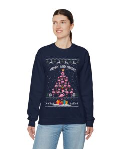 Flamingo Christmas Tree Ugly Christmas Sweatshirt Womens 12