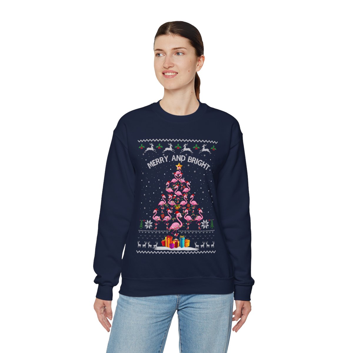 Flamingo Christmas Tree Ugly Christmas Sweatshirt Womens 6 Flamingo Christmas Tree Ugly Christmas Sweatshirt Womens - Image 6