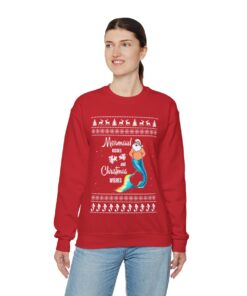 Santa Mermaid Wishes Ugly Christmas Sweatshirt Womens